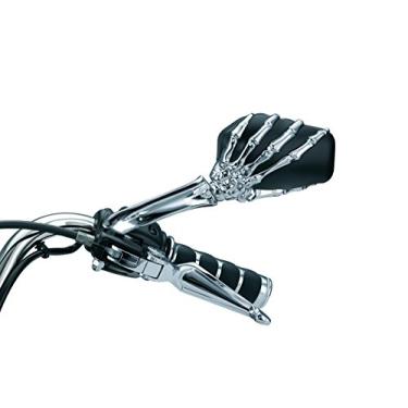 Imagem de Kuryakyn 1764 Acessório de guidão de motocicleta: Espelhos laterais retrovisores de mão de esqueleto, hastes pretas/cabeças cromadas, 1 par