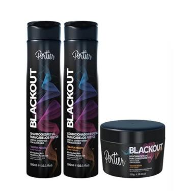 Imagem de Kit para Cabelos Pretos PORTIER BlackOut Shampoo + Condicionador + Máscara - Terapia Negra, revitaliza e recupera a cor
