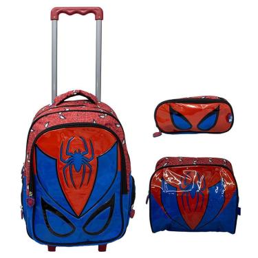 Imagem de Kit Mochila Escolar Infantil de Rodinhas com Lancheira e Estojo Yins em Pvc 3d Kids Spi...