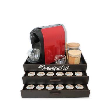 Imagem de Bandeja Cômoda 2 Gavetas Porta Capsula Três Corações Cantinho do Café Tabaco Mdf Decoração Grande Suporte Cafeteira Chá Xícara - Box Fan