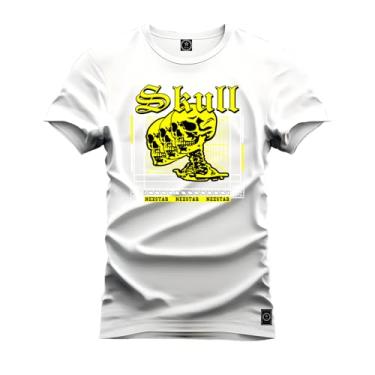 Imagem de Camiseta T-Shirt 100% Algodão Estampada Durável Skull Branco G