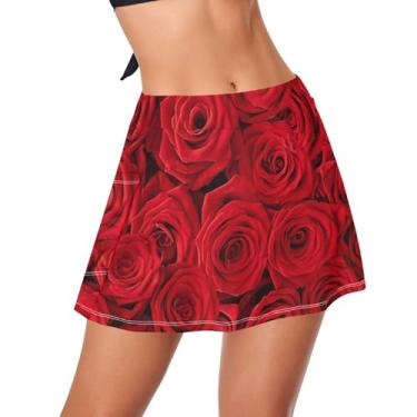 Imagem de KLL Red Rose – Saia franzida feminina com bolsos e roupa de banho atlética de secagem rápida, Rosa vermelha, P