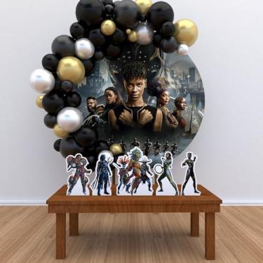 Imagem de Kit Decoração Painel Redondo Festa de Aniversário Infantil Pantera Negra 2 Wakanda Forever