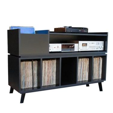 Imagem de Estante Para Discos de Vinil Toca Discos e Receiver (Preto - Sem Portas)