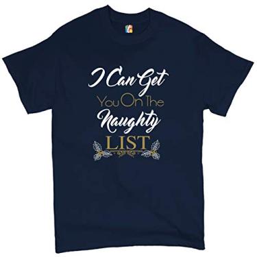 Imagem de Camiseta masculina "I Can Get You on The Naughty List" Merry Christmas Santa, Azul-marinho, M