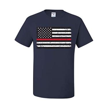 Imagem de Camiseta masculina com bandeira americana Thin Red Line Firefighter First Responder, Azul-marinho, XXG
