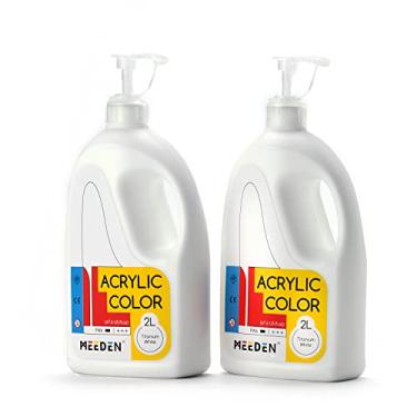 Imagem de MEEDEN Pacote com 2 tintas acrílicas brancas de titânio com tampas de bomba, 1/2 galão (2 litros) Cor de pigmento rico e não tóxico de corpo pesado, perfeito para aula de arte, pintura de parede,