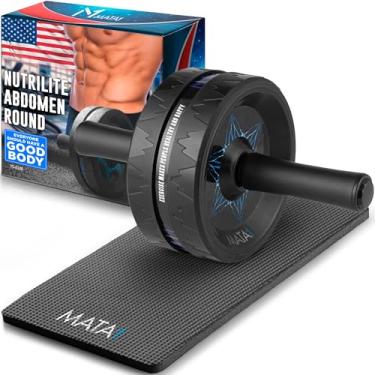 Imagem de Mata1 Roda de rolo abdominal (preto) com joelheira, máquina de treino abdominal, perfeita para treinamento de força abdominal e central, rodas de exercício para academia em casa, equipamento de
