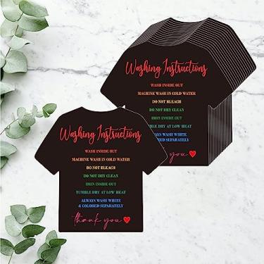 Imagem de 200 pçs camiseta cartões de instruções de lavagem, inserção colorida de instruções de cuidados de limpeza de roupas atraente cartão de direção do cliente para dono de loja on-line de pequenas empresas (9 cm x 8,5 cm)