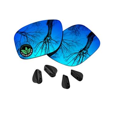 Imagem de Raydi Lentes de reposição de policarbonato e protetores de nariz para óculos de sol retangulares Oakley Drop Point OO9367 - Espelho azul gelo - Polarizado