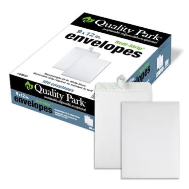 Imagem de Quality Park Envelopes de catálogo autoselantes de 22,86 cm x 30,48 cm, para correspondência, organização e armazenamento, tecido branco, papel pesado de 12,7 kg, 100 por caixa (QUA44582)