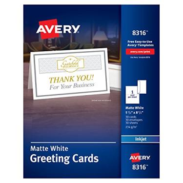 Imagem de Avery Cartões comemorativos imprimíveis com envelopes, meia dobra, 14 cm x 21,6 cm, branco fosco, 30 cartões em branco para impressoras jato de tinta (08316)