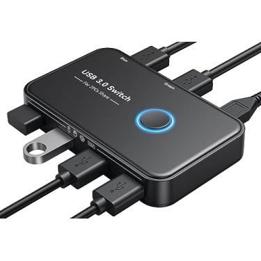 Imagem de Interruptor USB 3.0, seletor de switch ABLEWE KVM, 2 computadores compartilhando 4 dispositivos, comutador KVM para PC, impressora, scanner, mouse, teclado com 2 cabos USB, 1 cabo de alimentação micro