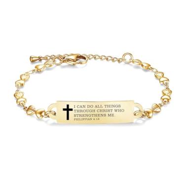 Imagem de AOAMID Pulseira com versículo da Bíblia - Pulseira feminina cristã de aço inoxidável, citações de mantra, presentes cristãos para ela, Large, Metal, Sem pedras preciosas