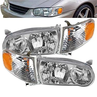 Imagem de WFLNHB Substituição do conjunto de faróis dianteiros para Toyota Corolla 2001 2002 com lâmpada de sinalização de canto lado do motorista e do passageiro