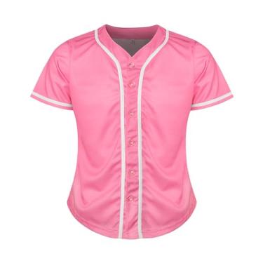 Imagem de MESOSPERO Camisetas femininas de botão manga curta, uniformes esportivos, camisa de beisebol em branco P-2GG, rosa, M