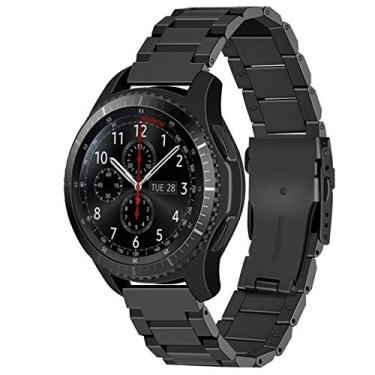 Imagem de Juntan Pulseira de relógio compatível com Samsung Watch 46 mm Gear S3 Classic Frontier Galaxy Watch 3 de 45 mm com fecho dobrável de aço inoxidável sólido para homens e mulheres, preta