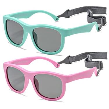 Imagem de Óculos de sol flexíveis polarizados para bebês com alça ajustável para bebês recém-nascidos de 0 a 24 meses, A7* (verde-claro/cinza + rosa/cinza) - pacote com 2, Lenswidth