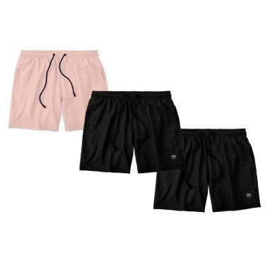 Imagem de Kit 3 Bermudas Life Lisa Short Liso Masculino Básico Mauricinho Tactel - Rosa+Preto-Unissex
