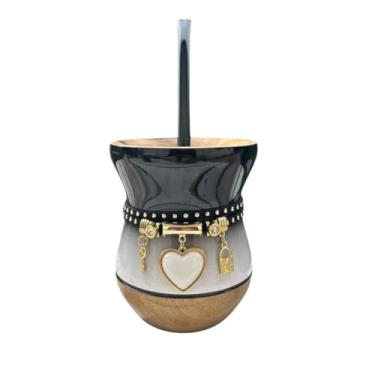 Imagem de Kit Chimarrão Completo Premium: Cuia, Bomba e Pulseira (Degradê Branco e Preto)