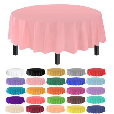 Imagem de allgala Pacote com 12 capas de mesa de plástico premium toalha de mesa descartável de peso médio - 12PK redonda 84"-Rosa-TC58509
