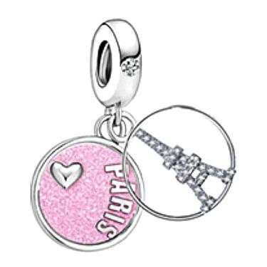 Imagem de MZC Jewelry Pulseira Pandora Europeia Torre Eiffel Love to Travel com pingente de coração para mulheres, mãe, irmã, férias em família, Cobre, Cobre