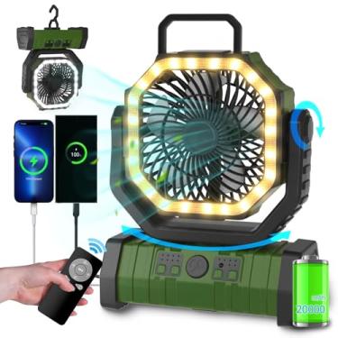 Imagem de Ventilador de acampamento alimentado por bateria com luz LED 20000mAh recarregável portátil da ADUST, ventilador de mesa USB oscilante sem fio com gancho giratório para pendurar para barraca, dossel