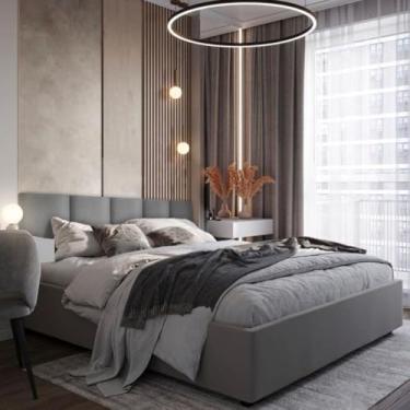 Imagem de Cabeceiras Estofada Modular Cama Casal King Painel 2,10mX40cm Módulos Adesivos (Cinza)