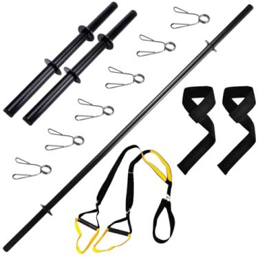 Imagem de Kit Barra Body Pump 1,20m Com Par De Presilhas + 02 Barras Oca 40 cm Com Par De Presilhas + Par Tala Faixa Straps 100% Algodão + Fita Treinamento Suspenso Funcional Pilates Trx.