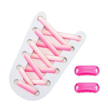 Imagem de Fashion white Matching colors Elastic shoelaces men and women 8MM wide flat Quick shoelaces sneakers No tie Shoe laces(White dark pink)