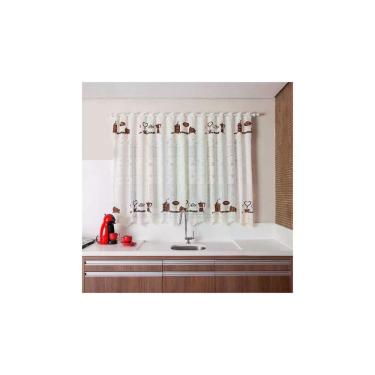 Imagem de Cortina para Cozinha Interlar 220x120 cm Renda e Bandô 30cm Grão de Café Marfim