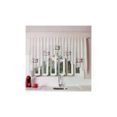 Imagem de Cortina para Cozinha Interlar 300x100 cm Renda Cascata Grão de Café Marfim