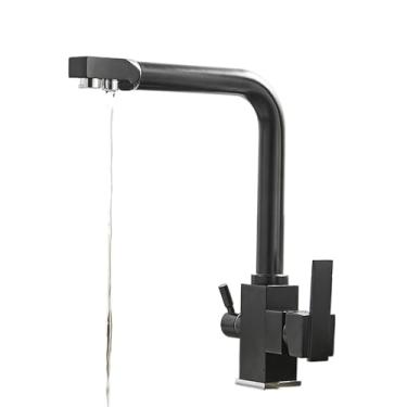 Imagem de Torneiras de cozinha cromadas com filtro, torneira de latão montada no deck, misturador de água para purificação, torneira de água potável pura, guindaste preto, preto