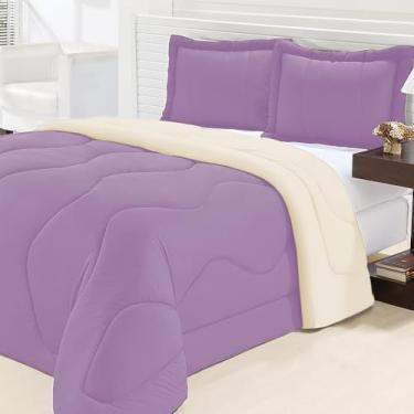 Imagem de Edredom Cama Queen 2,20m X 2,40m em Tecido Malha Gel Kit 3 Peças com Porta Travesseiros Dupla Face (Lilás com Palha)