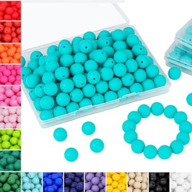 Imagem de NUKAYAI 70 contas de silicone 15 mm contas de silicone turquesa para fabricação de chaveiros, contas de silicone redondas de borracha para fazer pulseiras e colar DIY (turquesa)