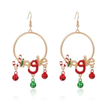 Imagem de QLYOVWE Brincos de argola de Natal grandes para mulheres, guirlanda de Natal, brincos giratórios fofos, sininho sininho, lâmpadas, brincos coloridos esmaltados, brincos de argola, presente de Natal,