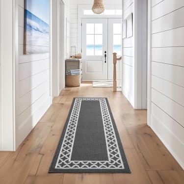 Imagem de Nautica Tufted Runner Rug - Collin Trellis Border | Modern Home Décor | Measures 26"x96" | Dark Grey and White
