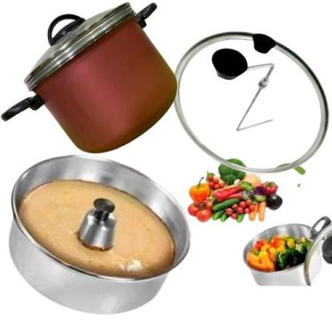 Imagem de Kit  de Panela Banho Maria Pudim Cuscuzeira Pipoqueira 4x1 Caldeirão G