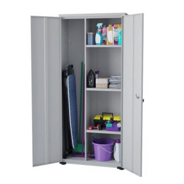 Imagem de Armário Aço Lavanderia Multiuso Fechadura Prateleiras Vassoura Organiz