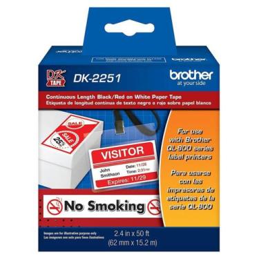 Imagem de Etiqueta Brother DK-2251 Preto e Vermelho sobre Branco 62mm