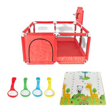 Imagem de Cercadinho Asafe Confort Plus Vermelho + Anel Gancho de Tração + Tapete Infantil para Cercadinho