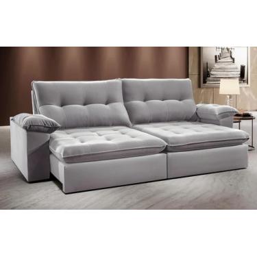 Imagem de Sofá Espanha Retrátil Reclinável 210cm Veludo Cinza prateado - Casa & 