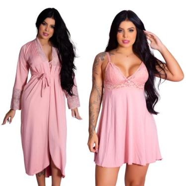 Imagem de Kit Robe Longo e Camisola Sexy Confortável Sedutor Elegante Lingerie F