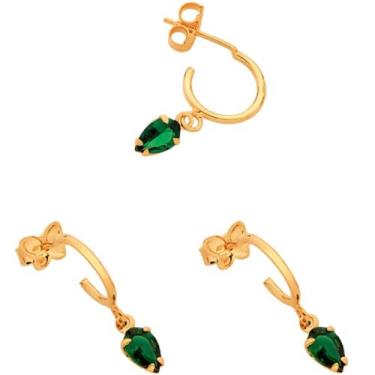 Imagem de Brinco meia argola com zirconias Verde Rommanel Verde