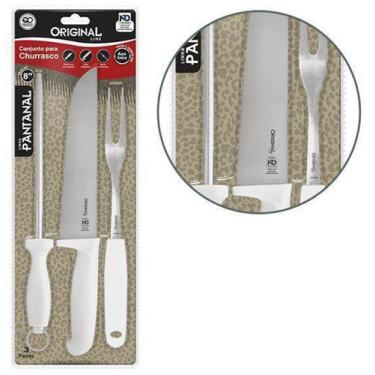 Imagem de Conjunto de churrasco com faca 8'' + garfo 7'' + chaira 8'' de inox ca