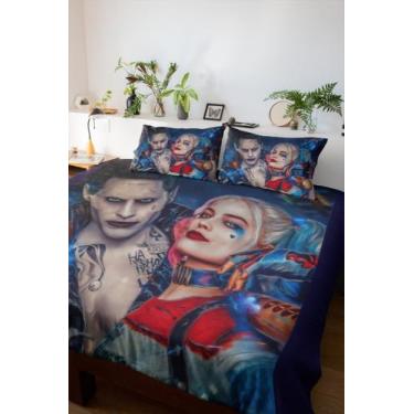 Imagem de Lençol Casal 3 Pç Arlequina & Coringa Filme Batman Macio - Art Persona