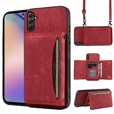 Imagem de Capa de telefone para Samsung Galaxy S24 5G Capa carteira com alça de ombro transversal, suporte de cartão de crédito de couro com suporte fino, acessórios para celular, bolsa flip para celular S 24