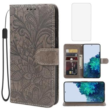 Imagem de Gufuwo Capa para Galaxy S22 5G, capa carteira para Samsung S22 SM-S901U com protetor de tela de vidro temperado, flor de renda, couro PU, flip com suporte para cartão de crédito, capa para celular