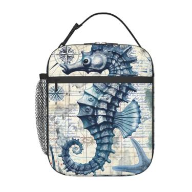 Imagem de VANZEV Lancheira de cavalo marinho para adultos, mulheres, meninas, meninos, crianças, náutico, oceano, tema animal, lancheira, refrigerador, reutilizável, lancheira, recipiente para presentes,