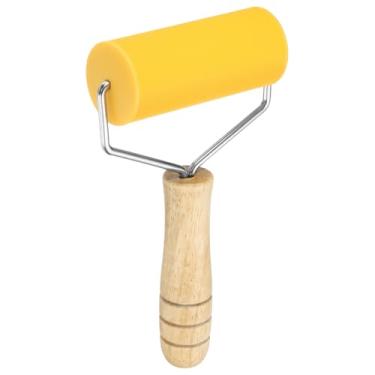 Imagem de HARFINGTON Rolo de massa 19,3 cm x 4,3 cm T-Maple com cabo de madeira antiaderente para fondant rolo de massa para assar biscoitos, argila de pastelaria, amarelo